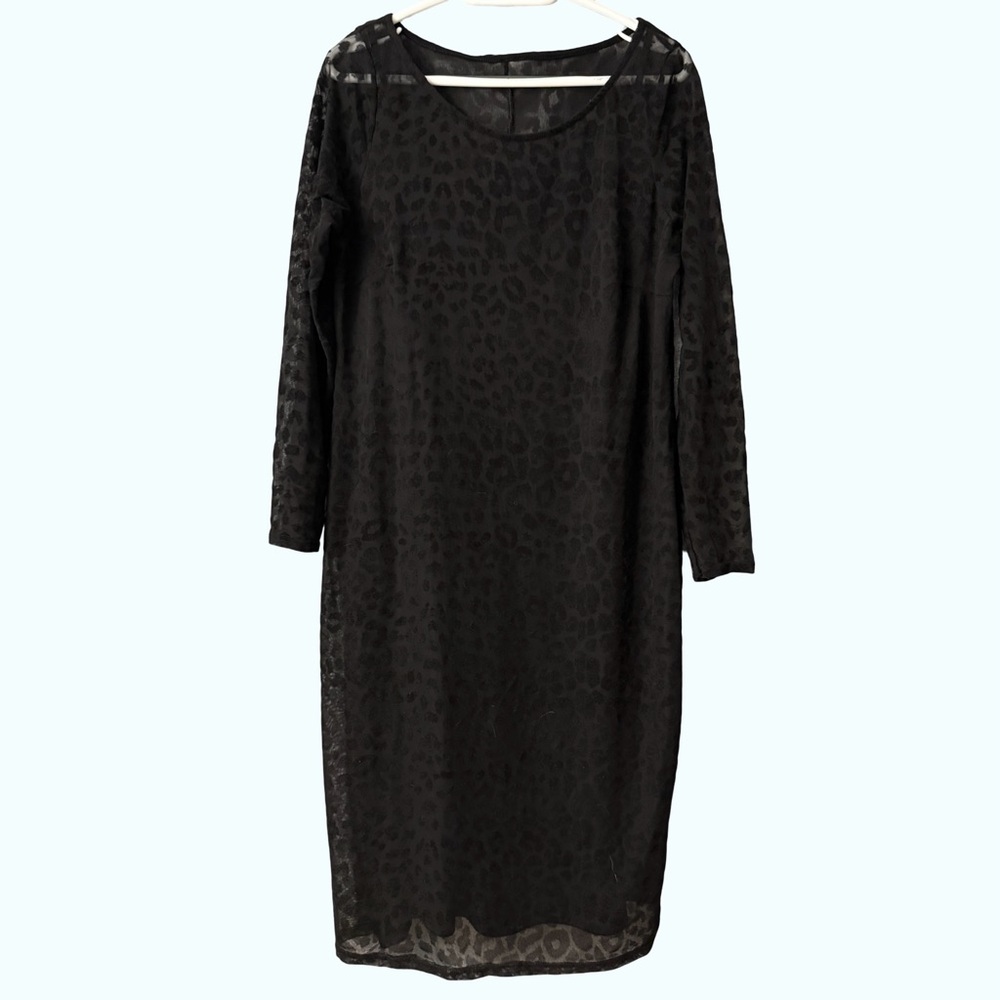 Black Leopard Mesh Print Bodycon Dress